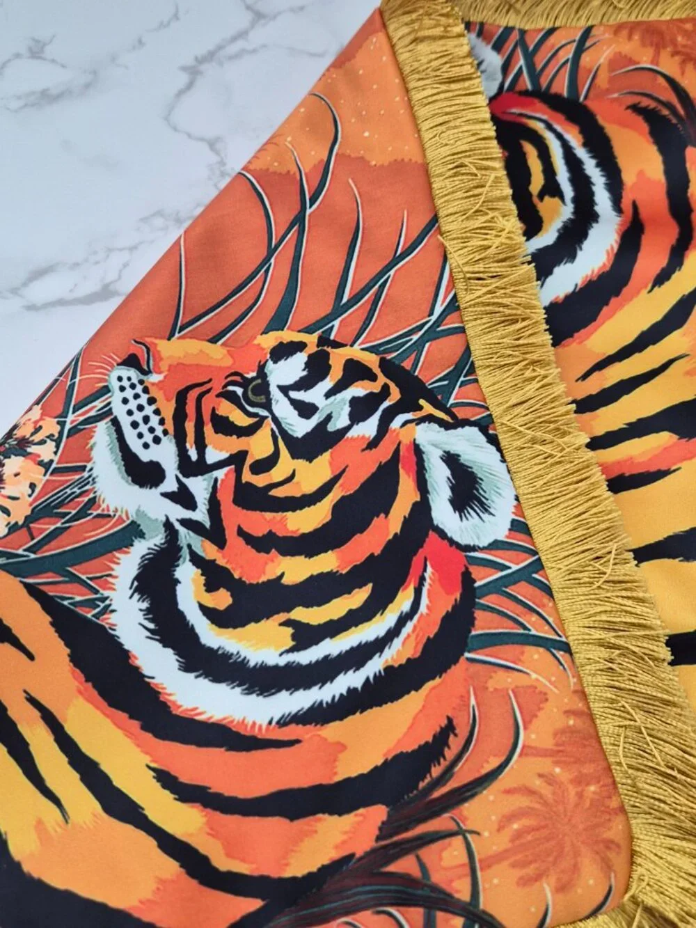 2 pcs NEW Bold & Luxe tiger jungle animal Fringe Throw Pillow case Cover Set